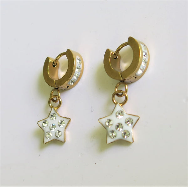 Arracada Acero Huggie Estrella con Piedras 6241b1